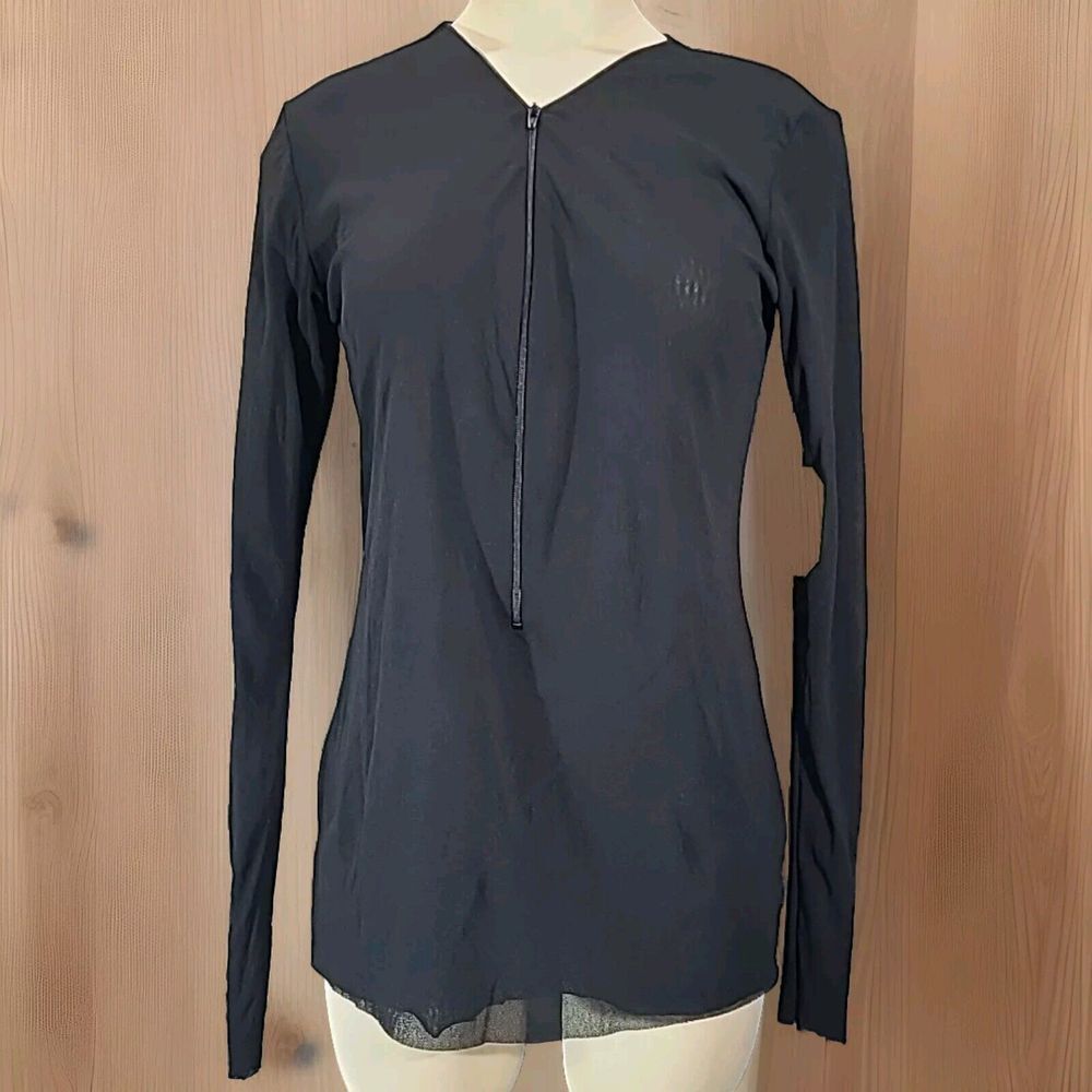 Petit Pois By Viviana G Long Sleeve Mesh Top Size Large Black Zipper‎ Front